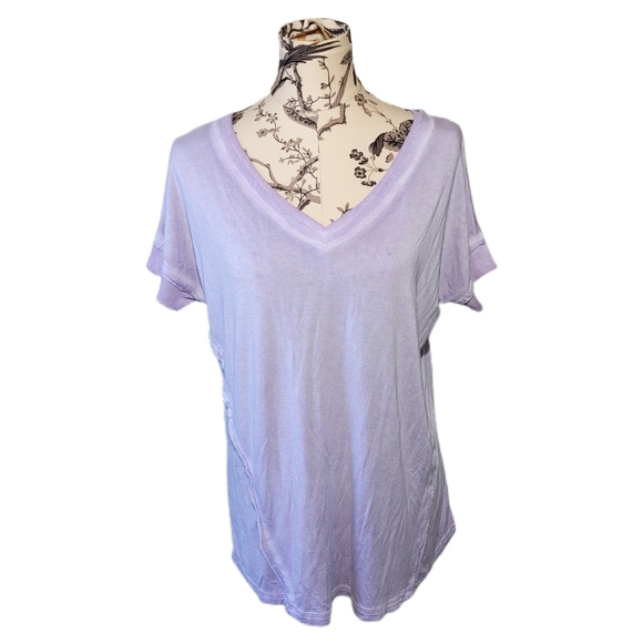 Umgee Tops - Umgee USA SZ M Lavender Tunic Top Frayed Edging Lagenlook Boho Oversized Hi Low
